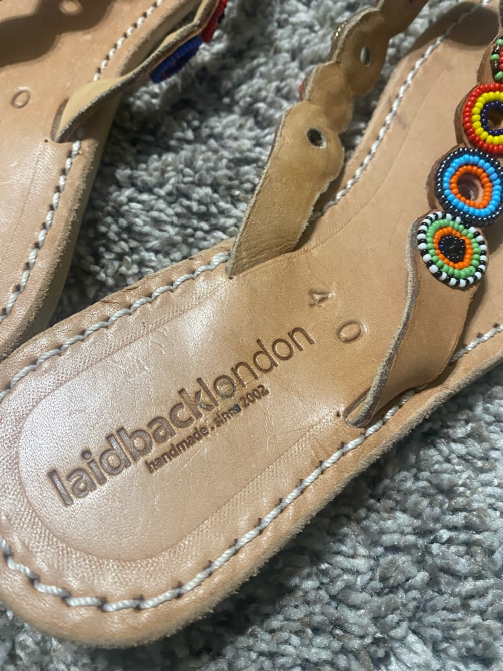 Anthropologie Tan Beaded Thong Sandals with Multicolor Accents - Picture 4 of 4